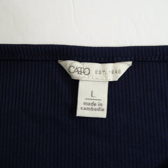 Cato Navy Blue Ribbed Top Shirt Womens Size L Floral Short Sleeve Round Neck - Picture 4 of 10